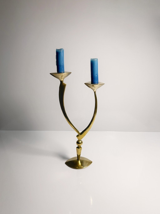 Mid - Century Surrealist brass candle holder 50s