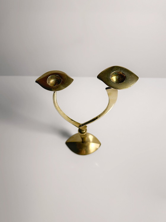 Image 1 of Mid - Century Surrealist brass candle holder 50s