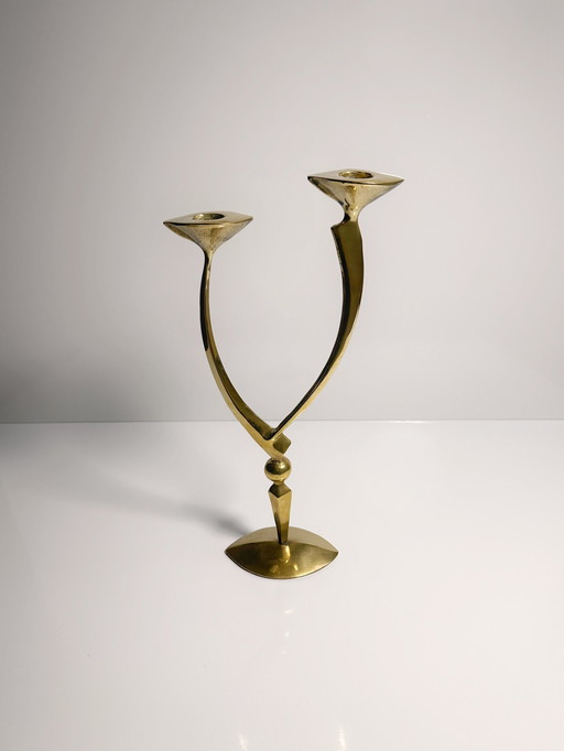 Mid - Century Surrealist brass candle holder 50s