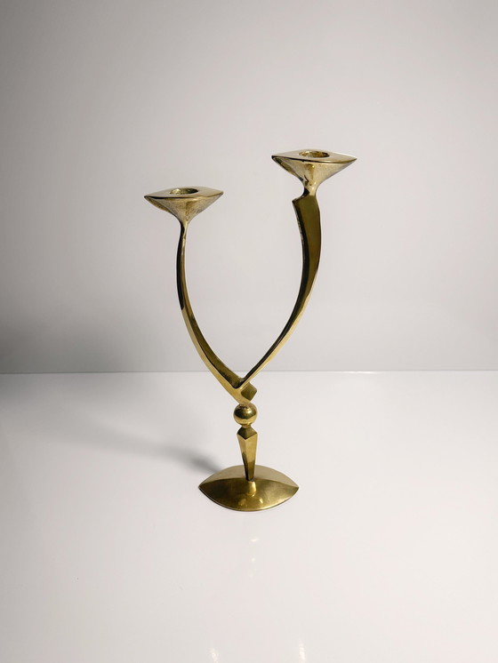 Image 1 of Mid - Century Surrealist brass candle holder 50s