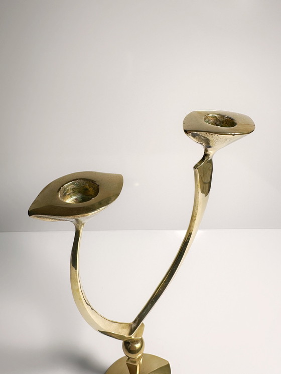 Image 1 of Mid - Century Surrealist brass candle holder 50s