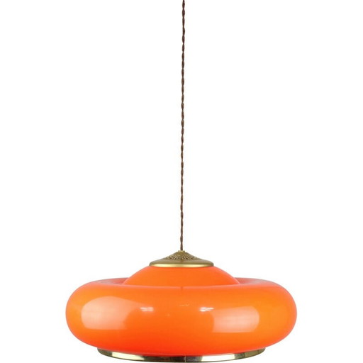 Vintage Space-age brass and orange plexiglass pendant lamp, 1970s