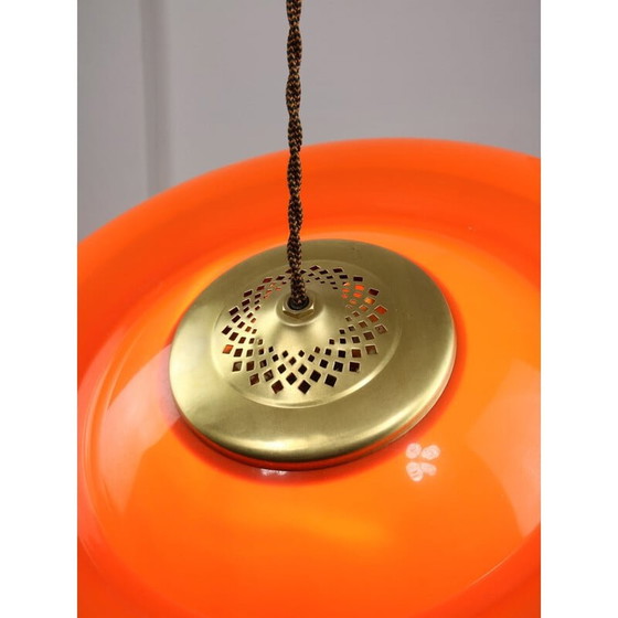 Image 1 of Lampada a sospensione vintage in ottone e plexiglass arancione, stile spaziale, anni '70