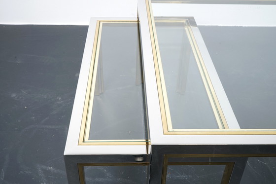 Image 1 of Tavolini vintage in ottone e vetro, Francia, anni '70, set di 3