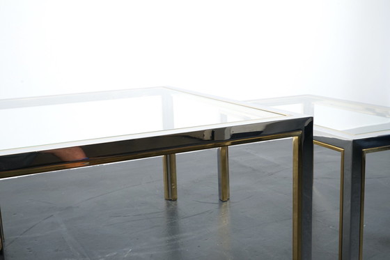 Image 1 of Tavolini vintage in ottone e vetro, Francia, anni '70, set di 3