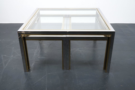 Image 1 of Tables d'appoint vintage en laiton & verre, France, années 1970, set de 3 pièces