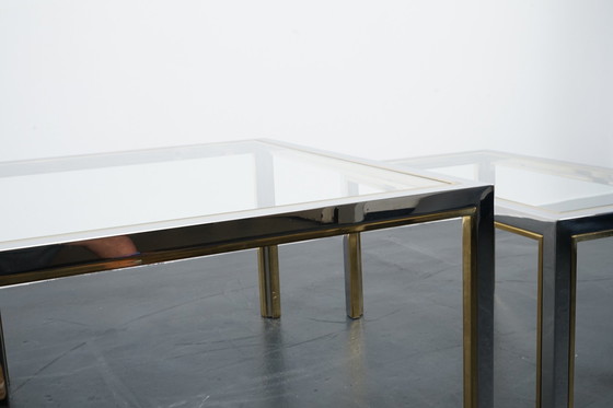 Image 1 of Tables d'appoint vintage en laiton & verre, France, années 1970, set de 3 pièces