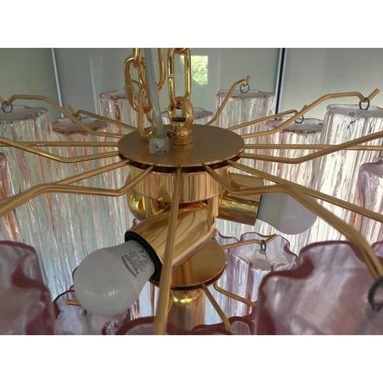 Image 1 of Pink Murano Glass Style Tronchi Venini Chandelier