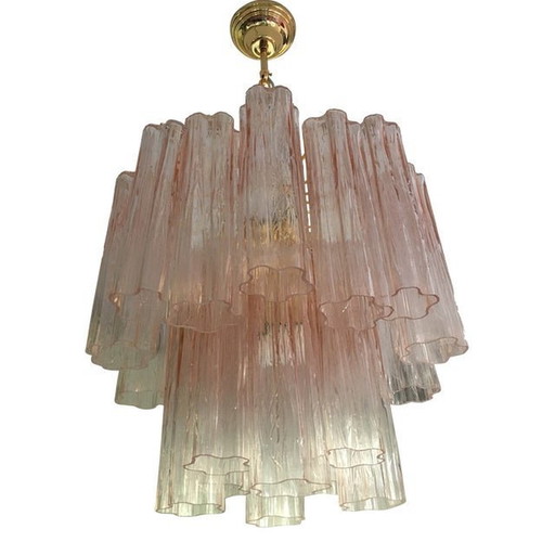 Pink Murano Glass Style Tronchi Venini Chandelier