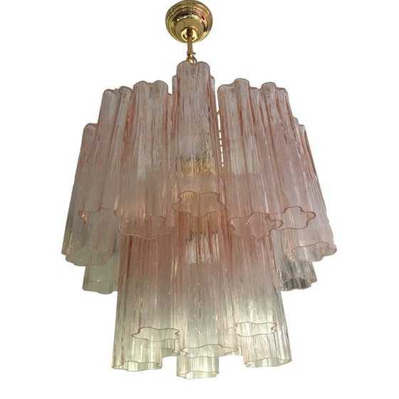 Image 1 of Pink Murano Glass Style Tronchi Venini Chandelier