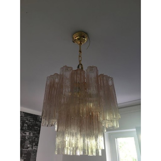 Pink Murano Glass Style Tronchi Venini Chandelier