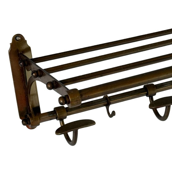 Image 1 of Art Deco - Wall Mounted Coatrack - Brass With Adjustable Hangers