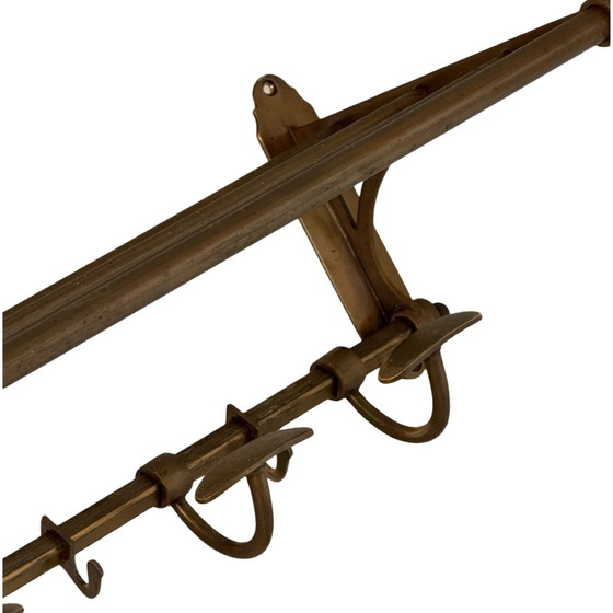 Image 1 of Art Deco - Wall Mounted Coatrack - Brass With Adjustable Hangers