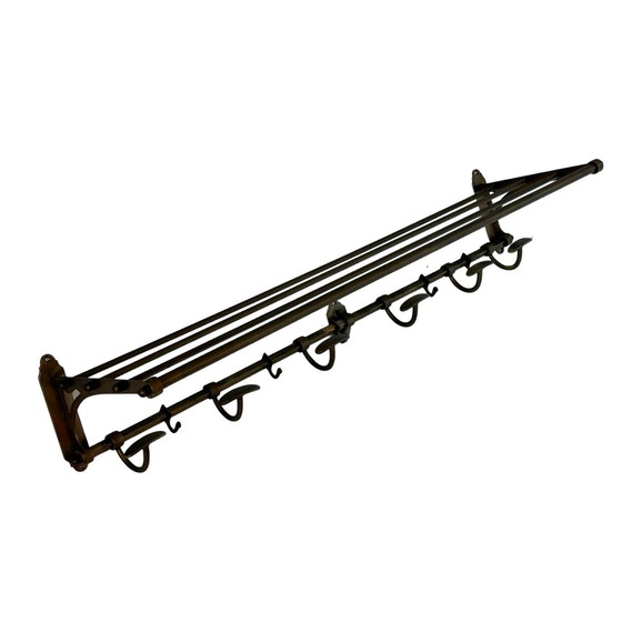 Image 1 of Art Deco - Wall Mounted Coatrack - Brass With Adjustable Hangers