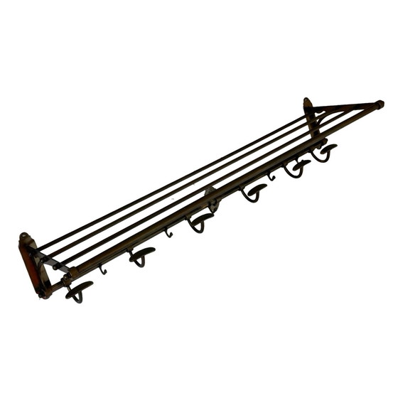 Image 1 of Art Deco - Wall Mounted Coatrack - Brass With Adjustable Hangers