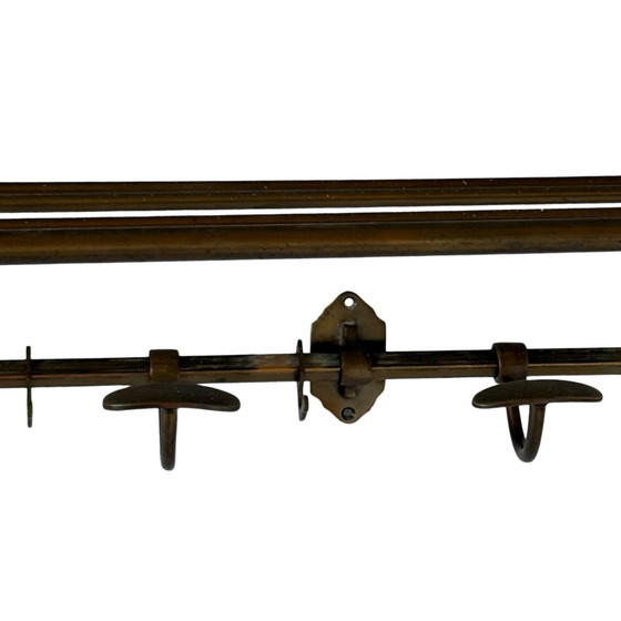 Image 1 of Art Deco - Wall Mounted Coatrack - Brass With Adjustable Hangers