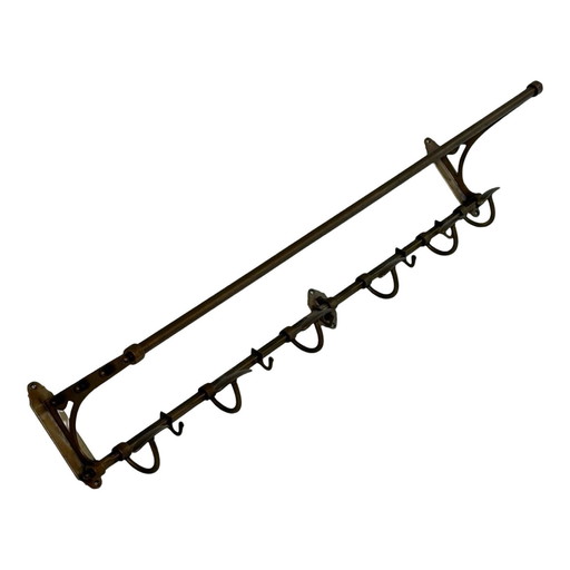 Art Deco - Wall Mounted Coatrack - Brass With Adjustable Hangers