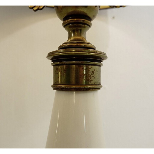 Coppia di lampade da tavolo American Eagle di metà secolo in ceramica e ottone