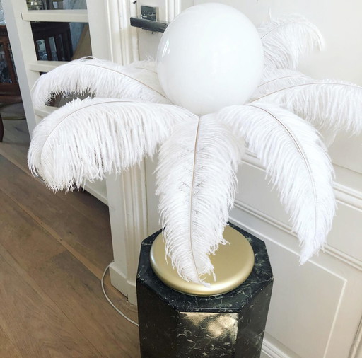 Table lamp gold ostrich feathers