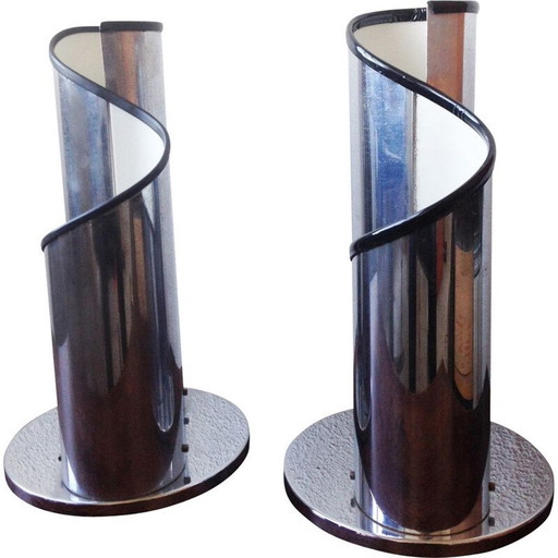 Pair of vintage chrome steel lamps by Mario Bellini for Flos, Italy 1965