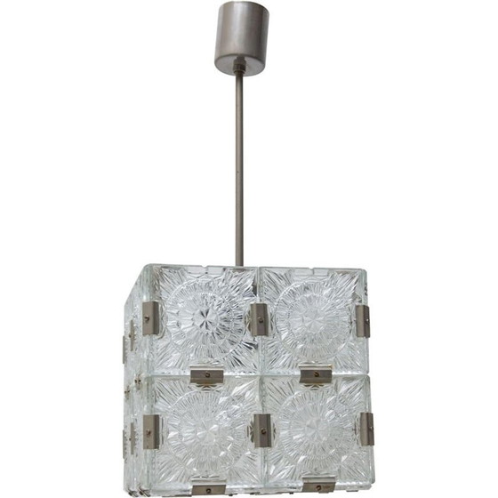 Image 1 of Lampada a sospensione vintage in vetro cubico di Kamenický Senov, Cecoslovacchia 1970