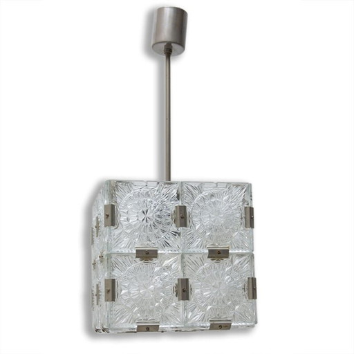 Vintage cubic glass pendant lamp by Kamenický Senov, Czechoslovakia 1970