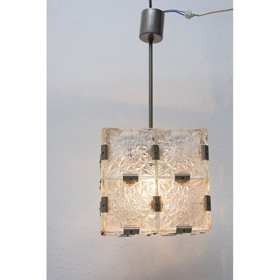 Image 1 of Lampada a sospensione vintage in vetro cubico di Kamenický Senov, Cecoslovacchia 1970