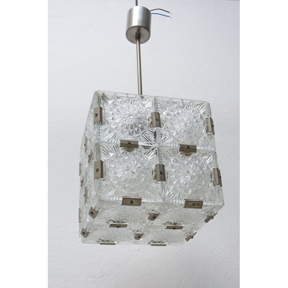 Image 1 of Lampada a sospensione vintage in vetro cubico di Kamenický Senov, Cecoslovacchia 1970