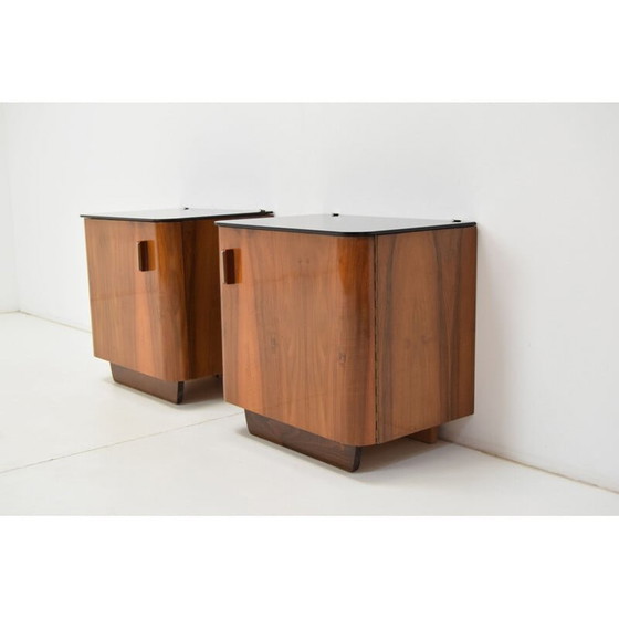 Image 1 of Pair of vintage wood and glass bedside tables by Jindrich Halabala, Czech 1950
