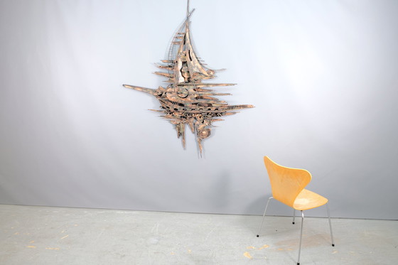 Image 1 of Sculpture murale monumentale en métal de style brutaliste de M. Di Giovanni