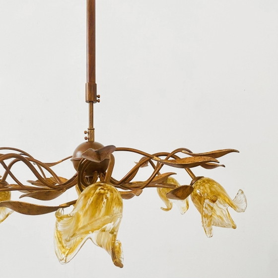 Image 1 of Plafonnier italien XL Murano doré fleur de lys 1990