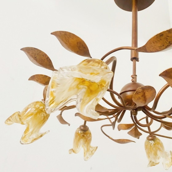 Image 1 of Plafonnier italien XL Murano doré fleur de lys 1990