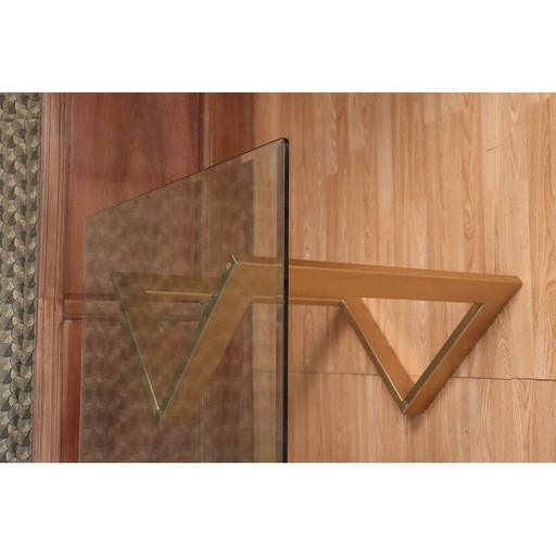 Vintage dining table in gold metal and glass