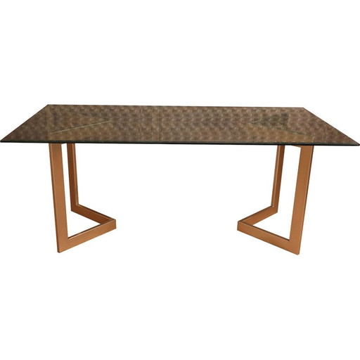 Vintage dining table in gold metal and glass