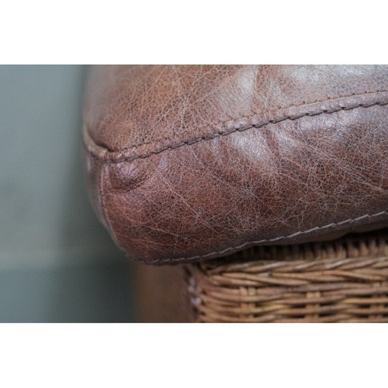 Image 1 of Italian vintage rattan and leather sofa, 1970s