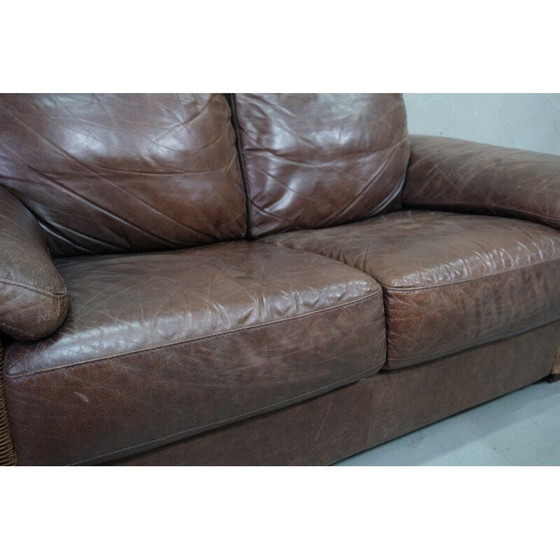 Image 1 of Italian vintage rattan and leather sofa, 1970s