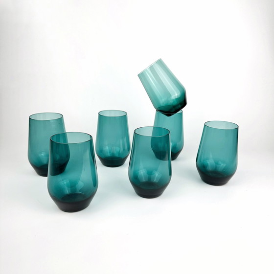 Image 1 of Vintage Set Kaj Franck Carafe Glasses Nuutajärvi Finland Beryl Petrol 50's 60's Mid - Century