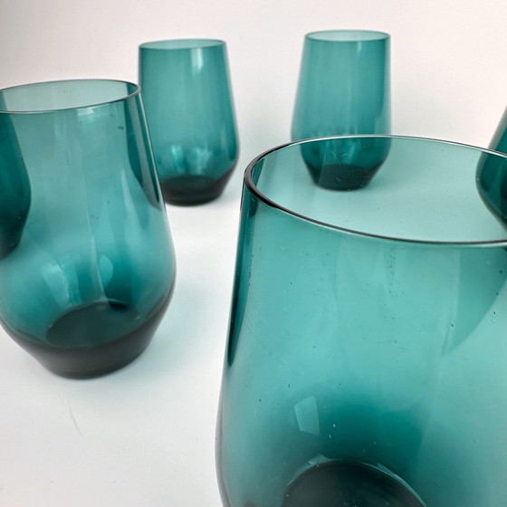 Image 1 of Vintage Set Kaj Franck Carafe Glasses Nuutajärvi Finland Beryl Petrol 50's 60's Mid - Century