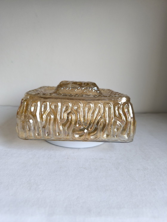 Image 1 of Lampada da soffitto in vetro vintage di metà secolo, vetro ambrato