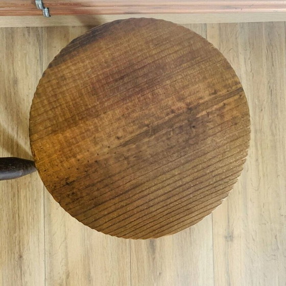 Image 1 of Pair of vintage tripod stools with round seats and pencil feet