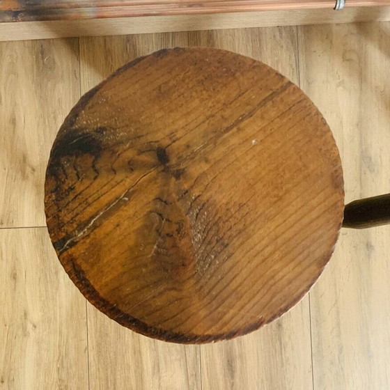 Image 1 of Pair of vintage tripod stools with round seats and pencil feet