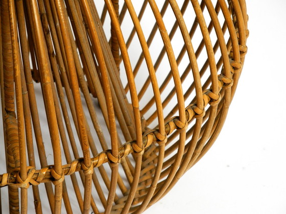 Image 1 of Beautiful Extraordinary Original 60S Italian Bamboo Rattan Stool With Its Original Seat Cushion