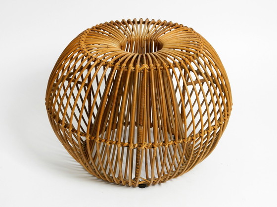 Image 1 of Beautiful Extraordinary Original 60S Italian Bamboo Rattan Stool With Its Original Seat Cushion