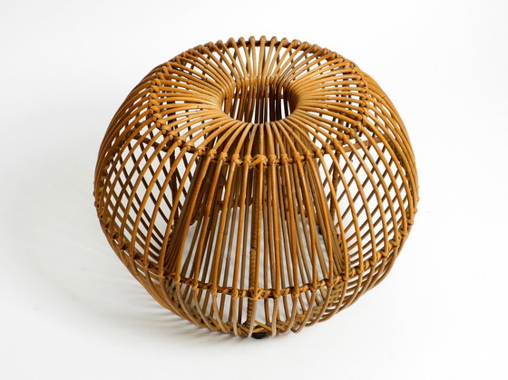 Image 1 of Beautiful Extraordinary Original 60S Italian Bamboo Rattan Stool With Its Original Seat Cushion