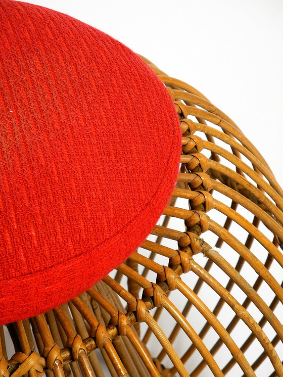 Image 1 of Beautiful Extraordinary Original 60S Italian Bamboo Rattan Stool With Its Original Seat Cushion