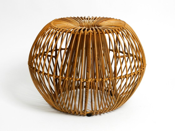 Image 1 of Beautiful Extraordinary Original 60S Italian Bamboo Rattan Stool With Its Original Seat Cushion