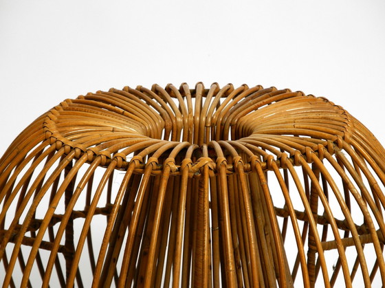 Image 1 of Beautiful Extraordinary Original 60S Italian Bamboo Rattan Stool With Its Original Seat Cushion