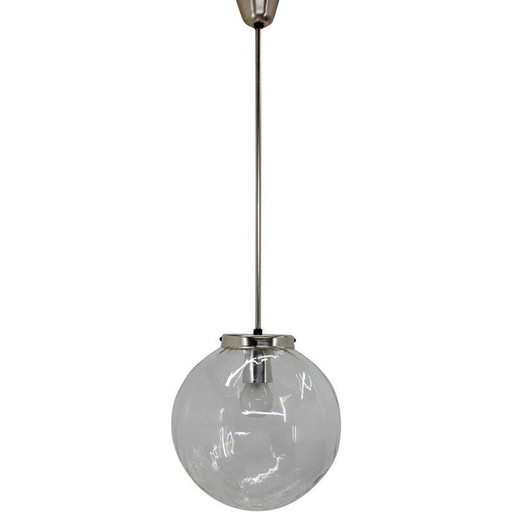 Vintage metal and glass pendant lamp by Kamenický Šenov, Czechoslovakia 1960