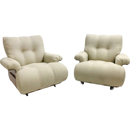 Pair of mid-century armchairs in wood and fabric, Italy 1960s