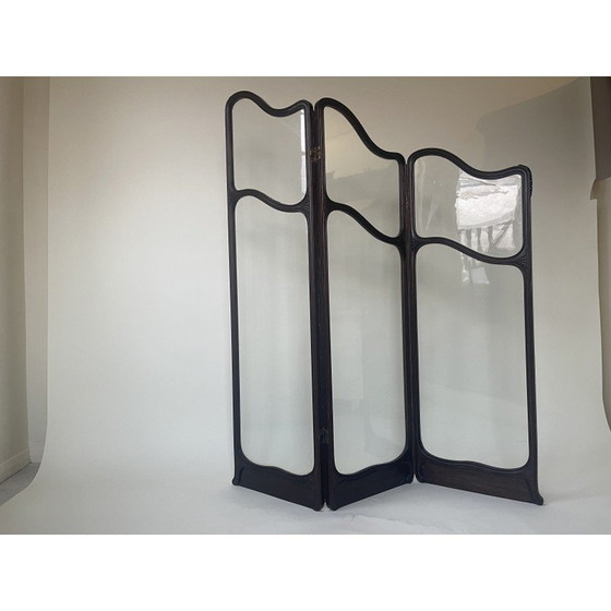 Image 1 of Vintage screen in mahogany and glass Art Nouveau, United Kingdom 1900